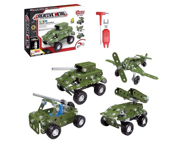 4 IN 1 DIY ASSEMBLE METAL MILITARY CAR 166PCS - HP1170207