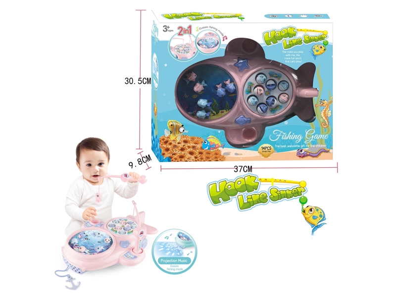 B/O FISHING GAME W/PROJECTION & MUSIC，PINK/BLUE - HP1171104