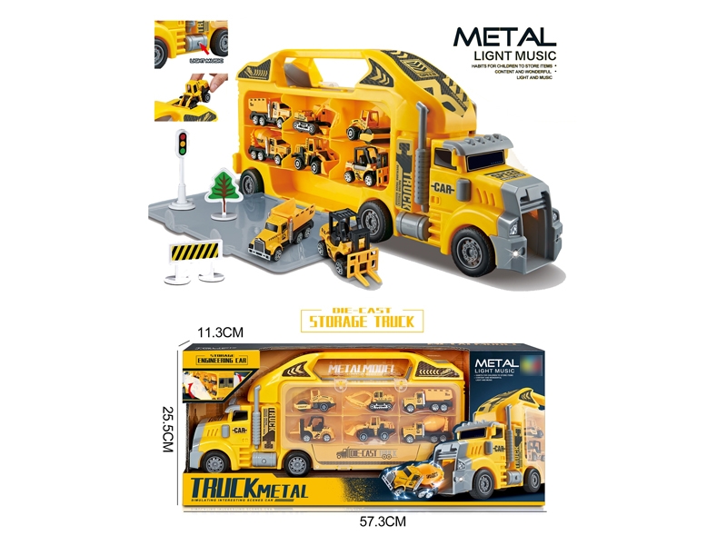 FRICTION DIE-CAST TRUCK W/DIE-CAST CAR 6PCS & LIGHT & MUSIC - HP1171530