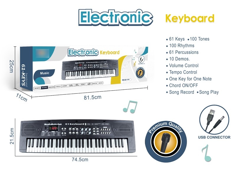 61键多功能电子琴带双喇叭数码显示器，USB连接线,麦克风（黑色） - HP1172917
