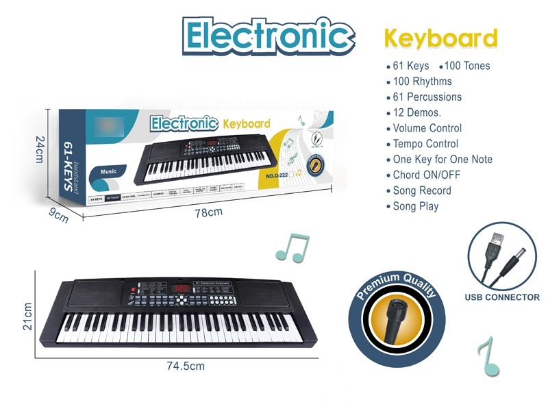61键多功能电子琴带双喇叭数码显示器，USB连接线,麦克风（黑色） - HP1172919
