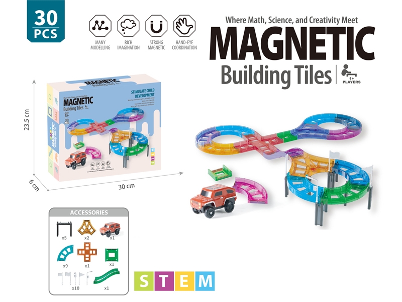 MAGNETIC BUILDING BLOCKS 30PCS（B/O CAR WITHOUT BATTERY ) - HP1173425