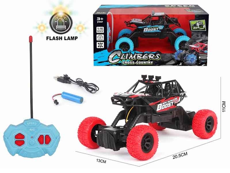 1:16 FOUR-WAY SIMULATION CLIMBING CAR WITH FLASHING LIGHTS, WRAPPED IN ELECTRICITY, BLUE/RED - HP1174789