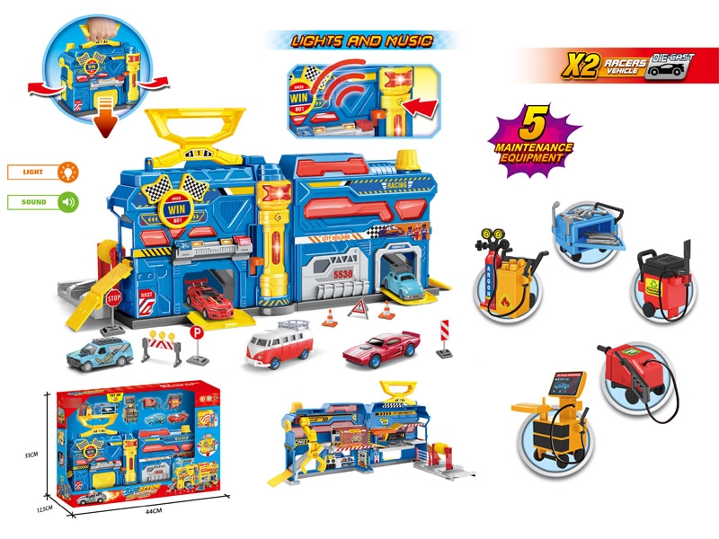 PARKING LOT W/LIGHT & MUSIC,INCLUDED BATTERY 3AG13(2PCS DIE CAST FREE WAY CARS & 5KINDS OF CAR WASH SUPPLIES) - HP1175156