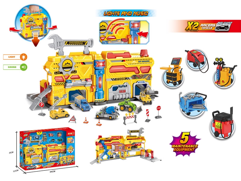 PARKING LOT W/LIGHT & MUSIC,INCLUDED BATTERY 3AG13(2PCS DIE CAST FREE WAY CARS & 5KINDS OF CAR WASH SUPPLIES) - HP1175157