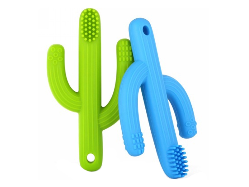 2 IN 1 CACTUS SHAPE SILICONE TEETHER TOOTHBRUSH (26.8G, SILICONE MATERIAL. GREEN, YELLOW, PINK CURRENT COLORS, OTHER OEM MOQ 3K/COLOR) - HP1175925