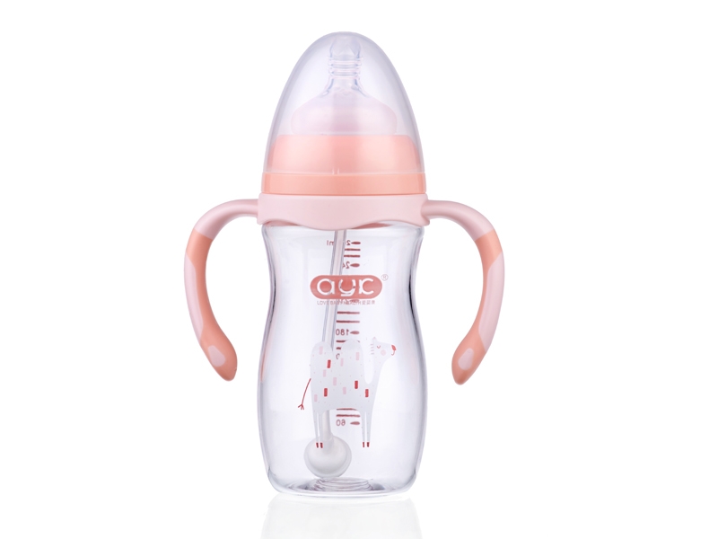 260ML WIDE NECK TRITAN BOTTLE WITH TWO COLOR HANDLES (TRITAN BOTTLE BODY, SILICONE NIPPLE, OTHER PART PP, 118G. COLORS: GREY, GREEN, PINK) - HP1175956