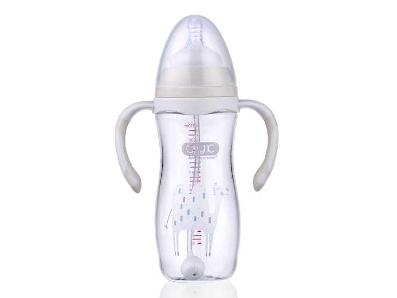 330ML WIDE NECK TRITAN BOTTLE WITH TWO COLOR HANDLES (TRITAN BOTTLE BODY, SILICONE NIPPLE, OTHER PART PP, 127G. COLORS: GREY, GREEN, PINK) - HP1175957