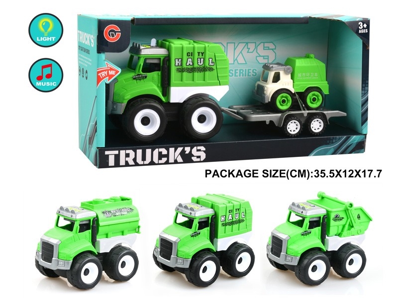 FRICTION SANITATION TRUCK W/LIGHT & MUSIC & FREE WAY CAR 1PCS - HP1178783