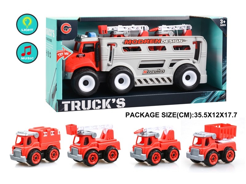 FRICTION FIRE TRUCK W/LIGHT & MUSIC & FREE WAY CAR 2PCS - HP1178789