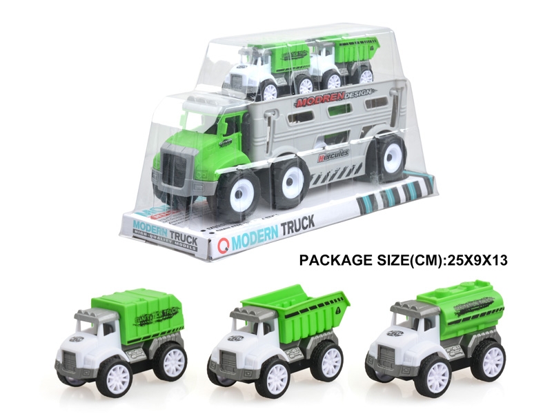 FRICTION SANITATION TRUCK W/PULL BACK CAR 3PCS - HP1178967