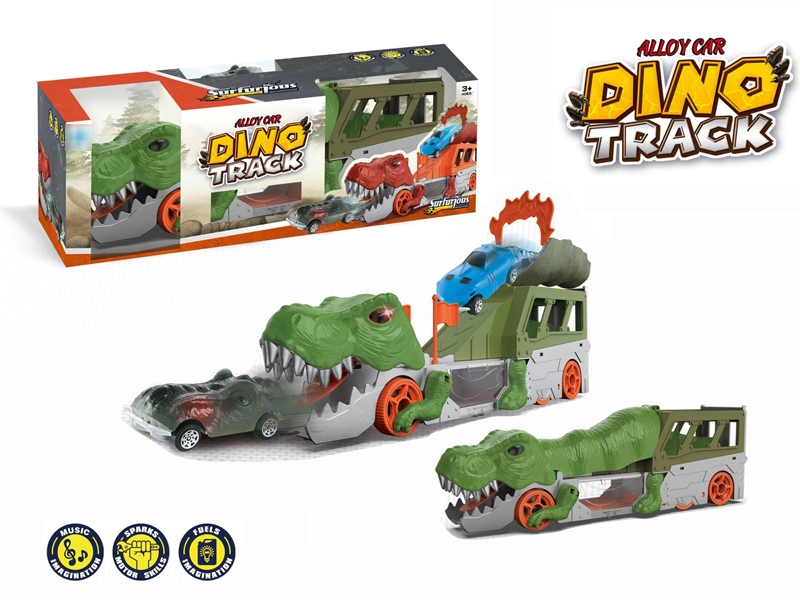 DINOSAUR RAIL CAR W /LIGHT & MUSIC & DIE-CAST CAR 1PCS（INCLUDED BATTERY） - HP1183171
