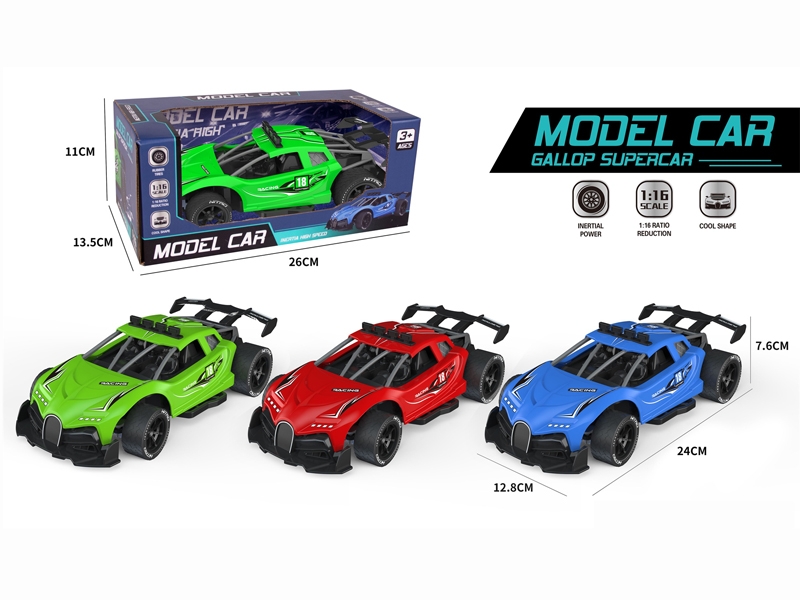 1:16 FRICTION RALLY CAR，GREEN/RED/BLUE - HP1183505