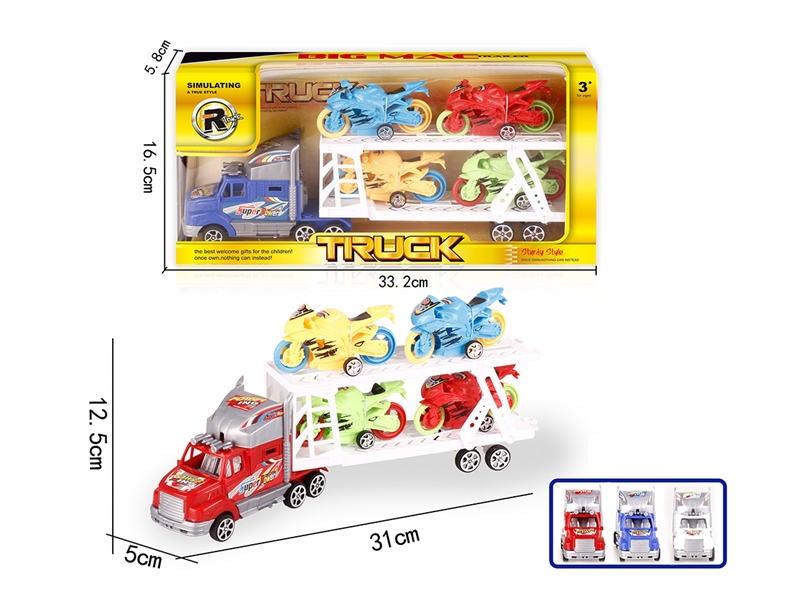 FRICTION TOW TRUCK W/4 FREE WAY MOTORCYCLES(RED/BLUE/WHITE) - HP1186372