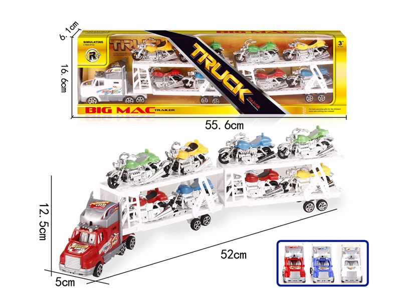 FRICTION TOW TRUCK W/8 FREE WAY MOTORCYCLES(RED/BLUE/WHITE) - HP1186374