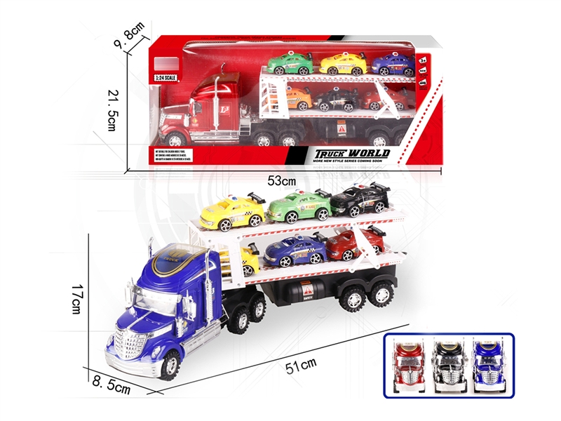 FRICTION TRUCK W/6 FREE WAY CARS(RED/BLUE/BLACK) - HP1186386