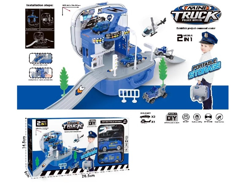POLICE PARKING LOT SET W/2 FREE WAY DIE-CAST CAR & 1PLANE - HP1186692