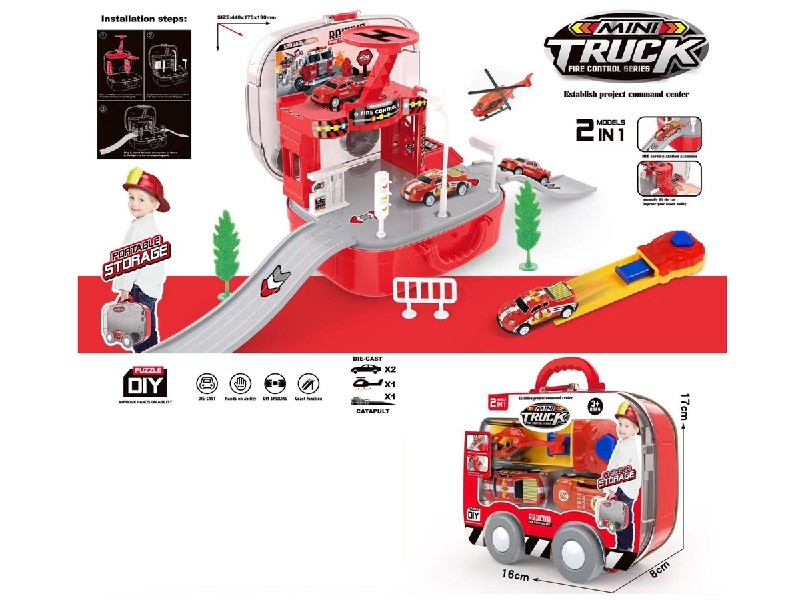 FIRE PARKING LOT SET W/2FREE WAY CAR & CATAPULT & 1PLANE - HP1186694