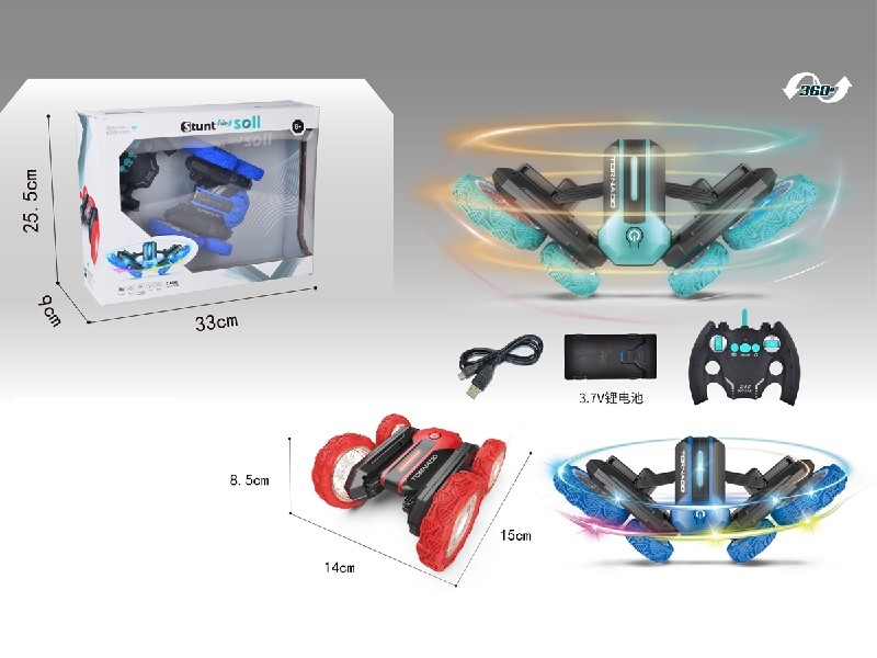 R/C STUNT CAR W/360°ROTATION（INCLUDED 3.7V LITHIUM BATTERY & USB）BLUE/GREEN/RED - HP1188168