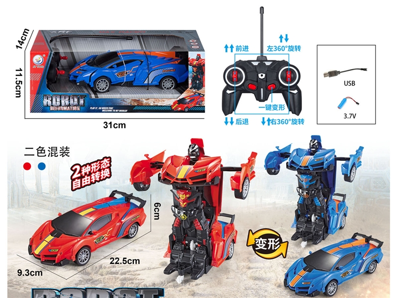 1:18 R/C CAR W/ONE KEY DEFORMATION & LIGHT，RED/BLUE（INCLUDED BATTERY） - HP1189563