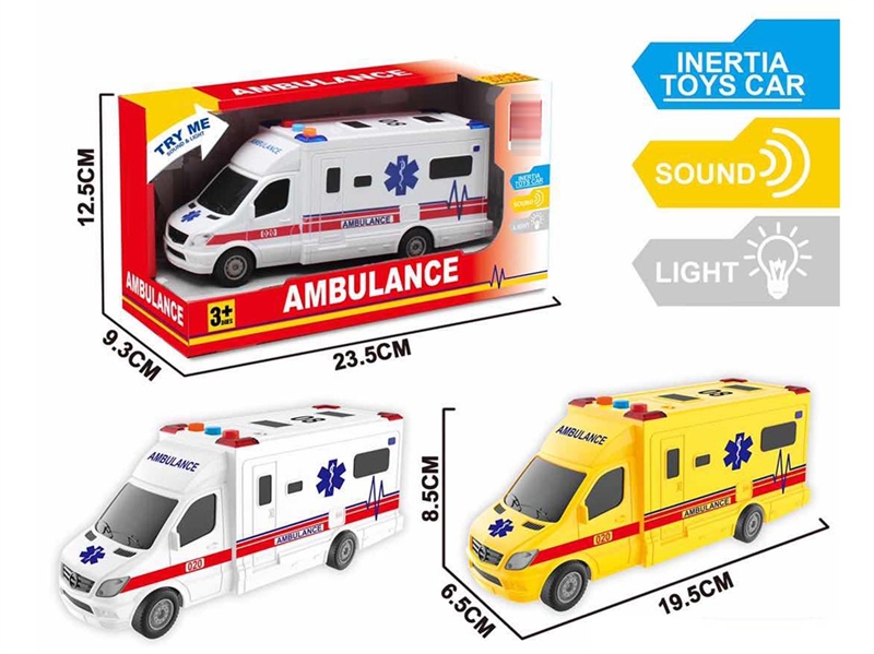 FRICTION AMBULANCE CAR W/LIGHT & MUSIC(WHITE,YELLOW) - HP1189783