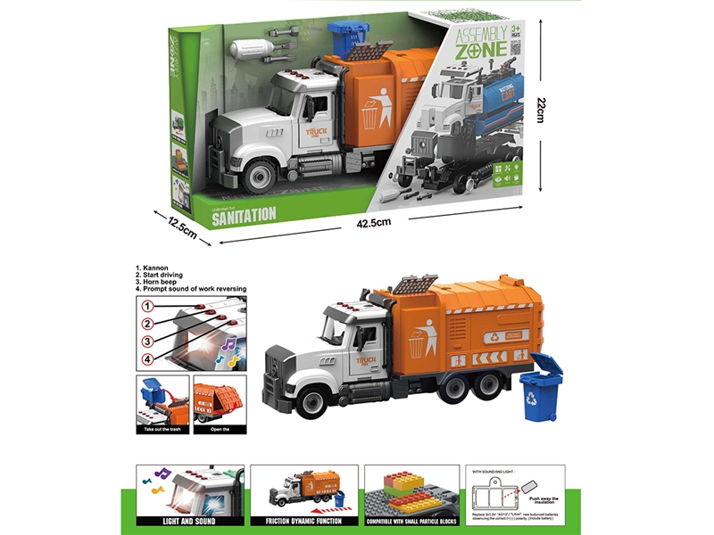 DIY ASSEMBLE FRICTION SANITATION TRUCK W/LIGHT & MUSIC( INCLUDED BATTERY ) - HP1190208