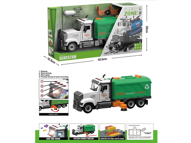 DIY ASSEMBLE FRICTION SANITATION TRUCK W/LIGHT & MUSIC( INCLUDED BATTERY ) - HP1190209
