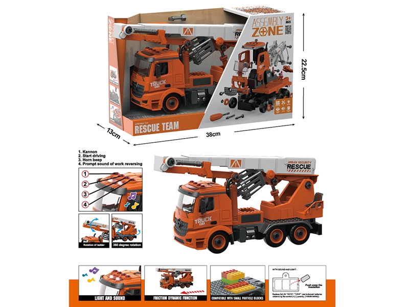 DIY ASSEMBLE FRICTION FIRE TRUCK W/LIGHT & MUSIC( INCLUDED BATTERY ) - HP1190297