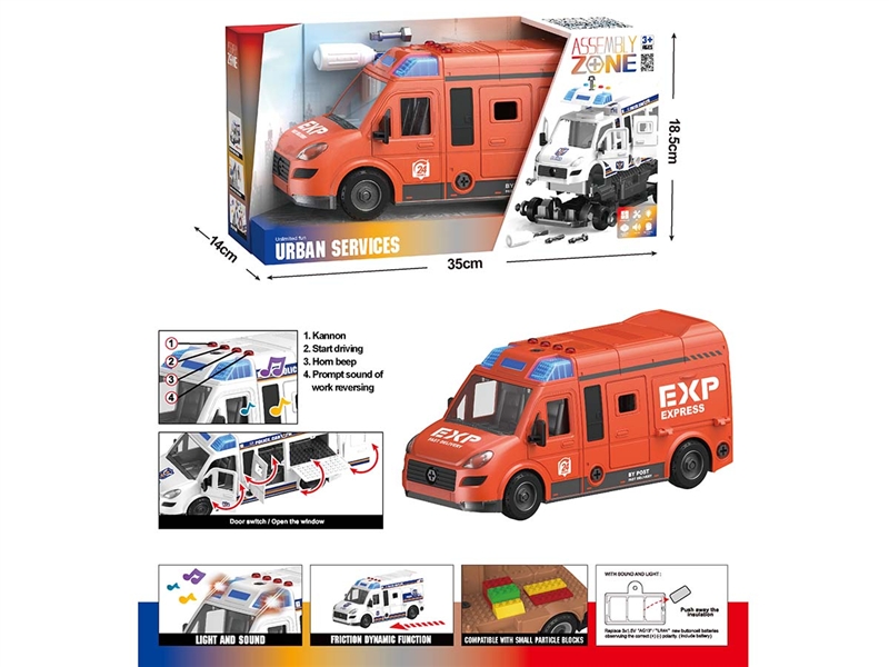 DIY ASSEMBLE FRICTION CAR W/LIGHT & MUSIC( INCLUDED BATTERY ) - HP1190336