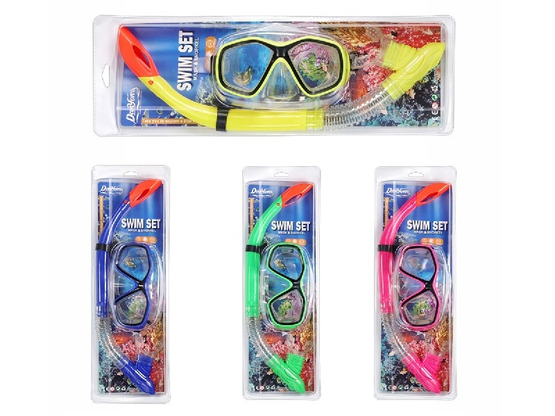 SWIMMING GOGGLES SET，YELLOW/BLUE/GREEN/RED - HP1190593