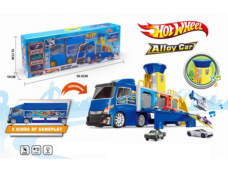 FREE WHEEL CAR PARKING LOT W/LIGHT & MUSIC & FREE WAY DIE CAST CAR 3PCS(INCLUDED BATTERY) - HP1190978