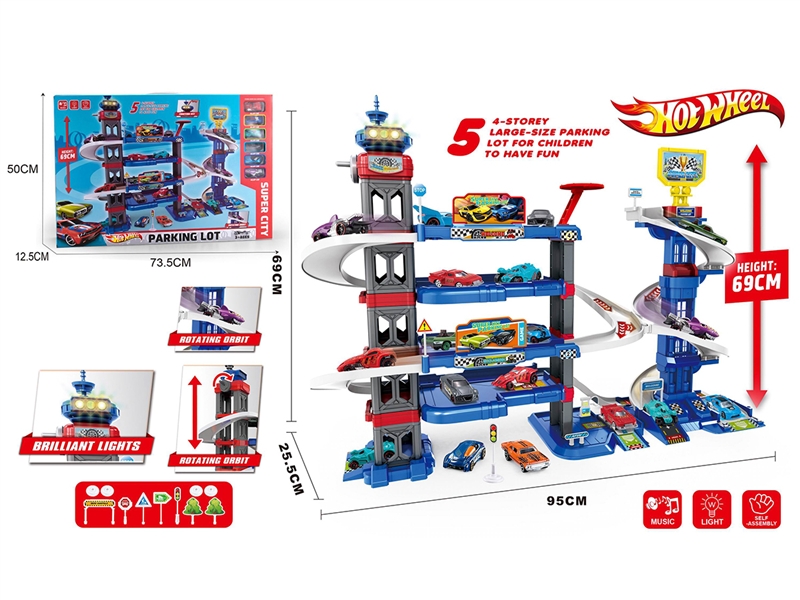 PARKING LOT W/LIGHT & MUSIC & FREE WAY DIE CAST CAR 6PCS - HP1190979