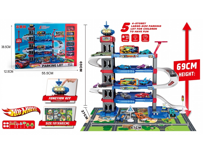 PARKING LOT W/LIGHT & MUSIC & FREE WAY DIE CAST CAR 6PCS - HP1190991