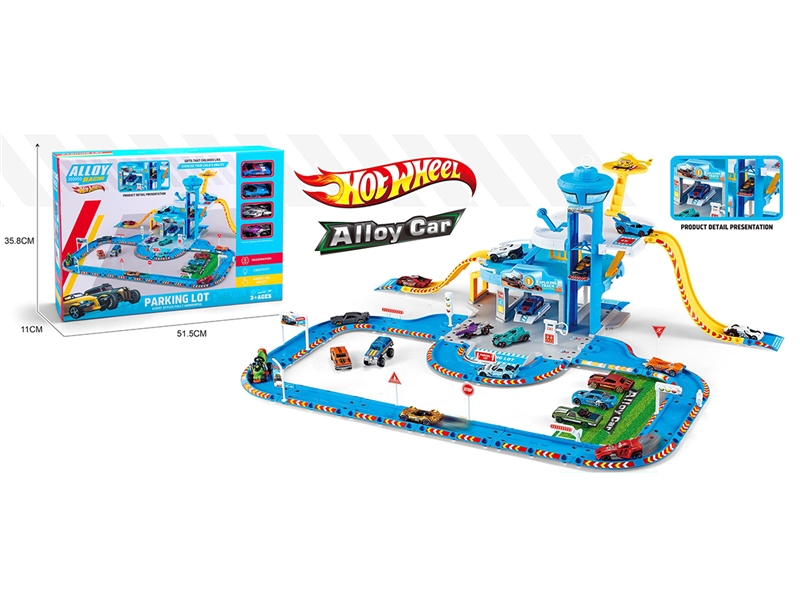 PARKING LOT W/FREE WAY DIE CAST CAR 4PCS - HP1191003