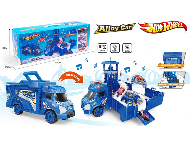 PULL BACK TRUCK W/LIGHT & MUSIC & DIE CAST CAR 3PCS - HP1191006