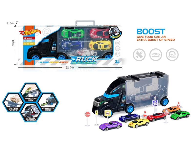 FREE WAY TRUCK W/FREE WAY DIE CAST CAR 4PCS - HP1191011