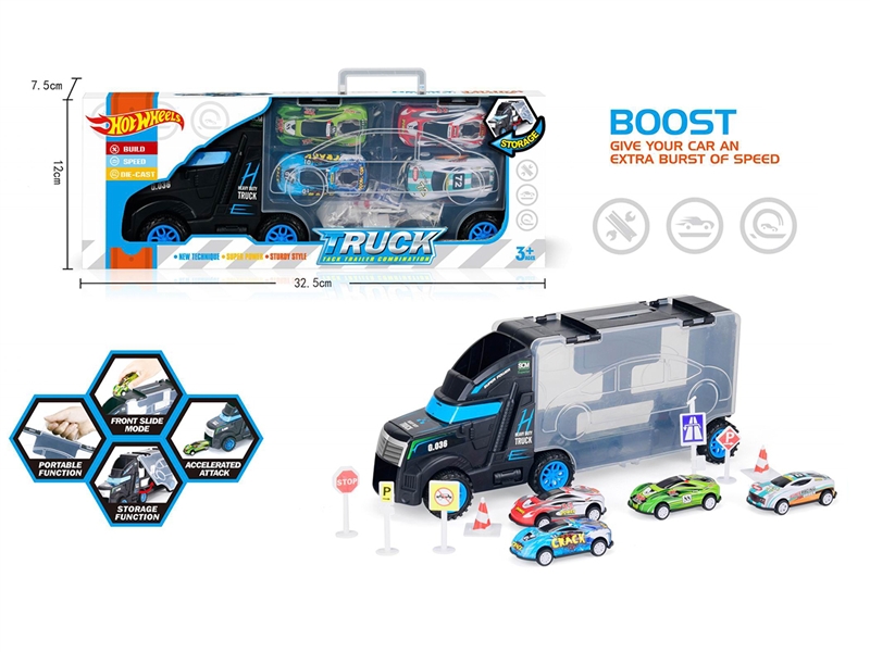 FREE WAY TRUCK W/FREE WAY DIE CAST CAR 4PCS - HP1191013