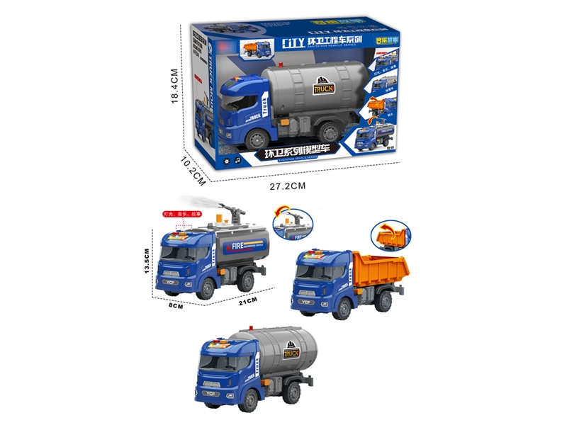 FRICTION SANITATION TRUCK W/LIGHT & MUSIC，3ASST - HP1192164