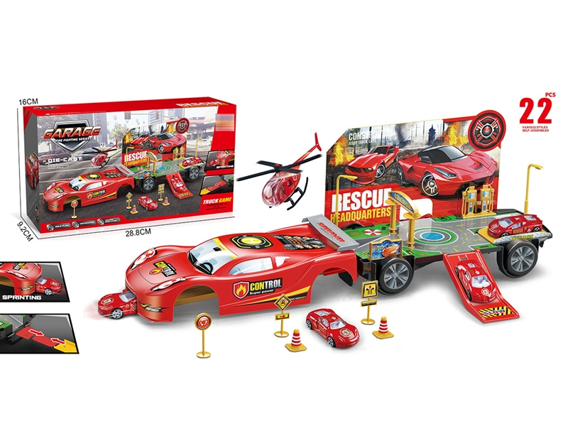 DEFORMATION FIRE PRAKING LOT W/FREE WAY DIE CAST PLAN & CAR - HP1193377
