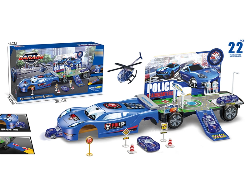 DEFORMATION  POLICE  PRAKING LOT W/FREE WAY DIE CAST PLAN & CAR - HP1193380