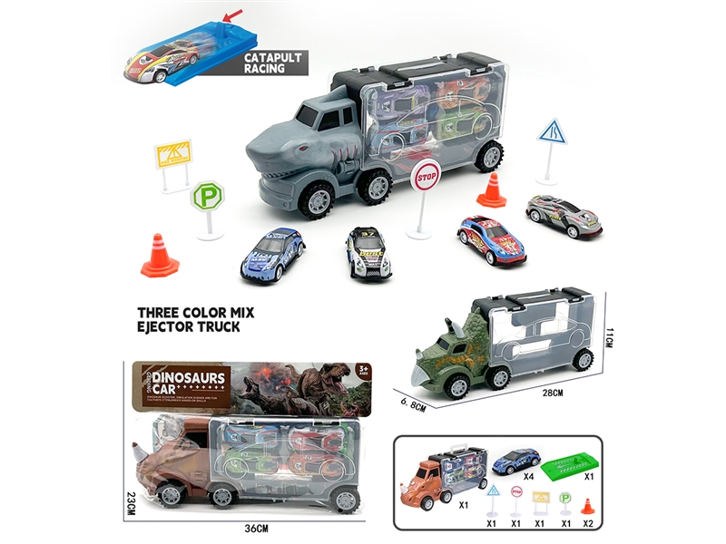 PRESS & GO DINOSAURS CAR W/DIE-CAST CAR 4 PCS,3ASST - HP1193401