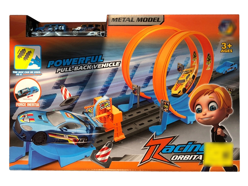 PULL BACK TRACK RACING CAR SET W/IRON CAR 2 PCS (42 PCS) - HP1195088
