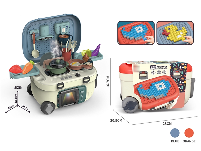 KITCHEN SET W/LIGHT & MUSIC & MIST SPRAY,ORANGE & BLUE - HP1198354