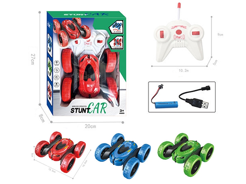 R/C STUNT CAR W/LIGHT,RED/BLUE/GREEN - HP1200568