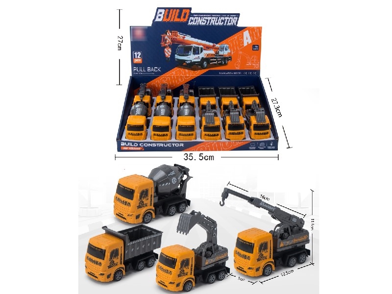 PULL BACK CONSTRUCTION TRUCK , 12PCS/DISPLAY BOX - HP1202231