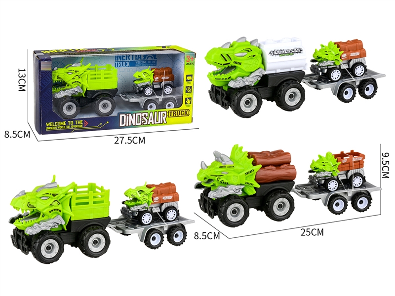 FRICTION DINOSAUR FARMER TRUCK W/PULL BACK DINOSAUR CAR 1PCS，3ASST - HP1204897