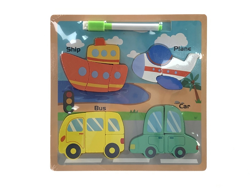 中号二合一木质拼图+画板玩具（交通款） - HP1207143