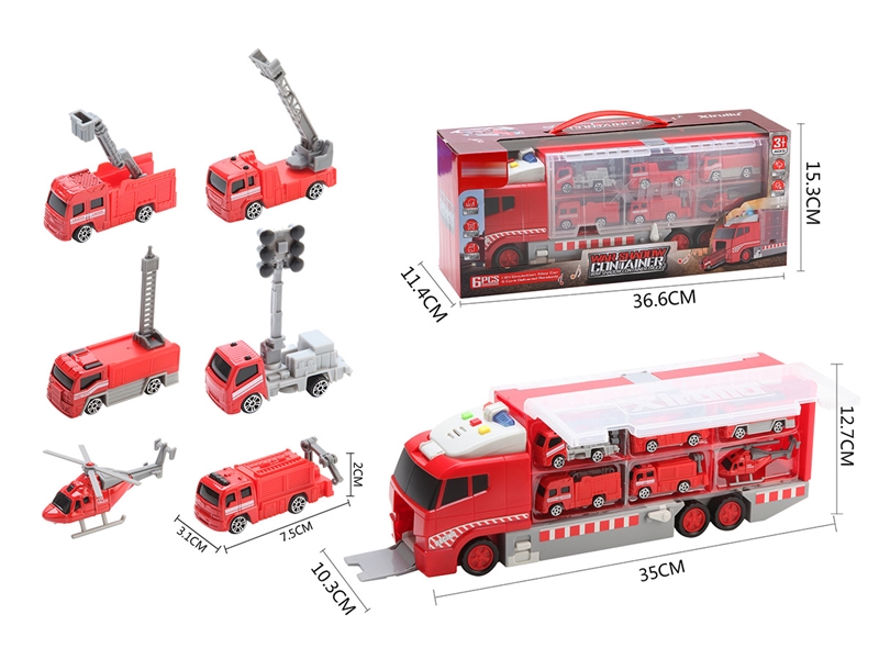 FREE WAY TRUCK W/LIGHT & MUSIC & FREE WAY DIE-CAST FIRE CAR 6PCS（NOT INCLUDED BATTERY） - HP1208411