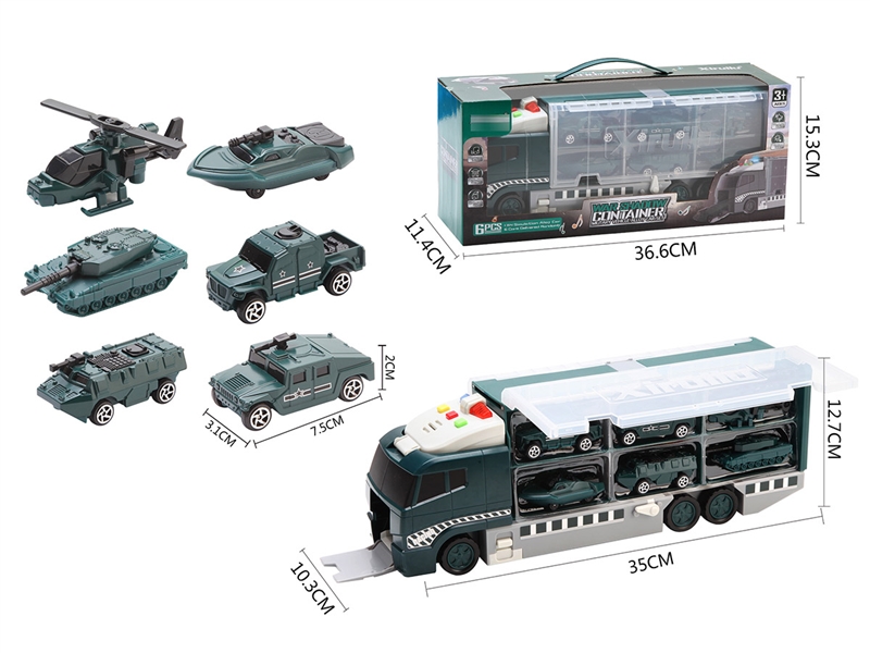 FREE WAY TRUCK W/LIGHT & MUSIC & FREE WAY DIE-CAST MILITARY CAR 6PCS（NOT INCLUDED BATTERY） - HP1208414