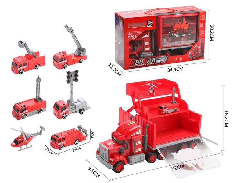 FRICTION TRUCK W/LIGHT & MUSIC & FREE WAY DIE-CAST FIRE CAR 2PCS（NOT INCLUDED BATTERY） - HP1208415